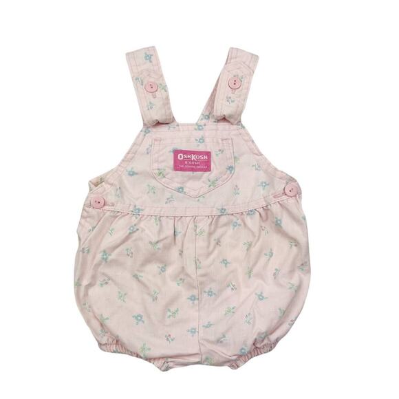 Vintage OshKosh Pastel Pink Floral Shortalls Romper
